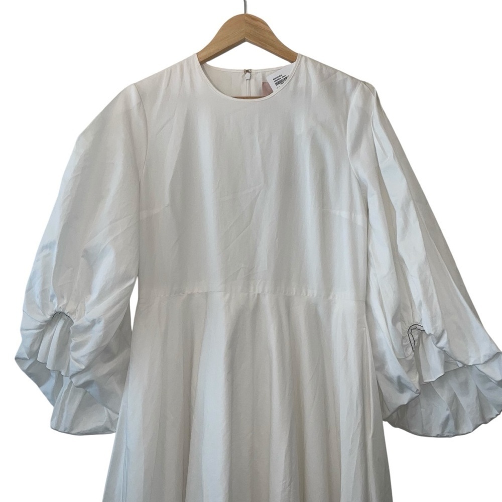 Roksanda White Midi Dress Cotton Poplin Puff Sleeve Bridal 10 Summer Casual  🟡 - Picture 5 of 16